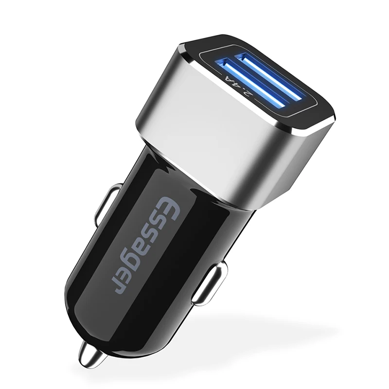 Silver Автомобильное зарядное устройство Essager USB для iPhone Xiaomi Redmi Note 8 Pro, двойной USB адаптер для зарядки мобильного телефона, автомобильное зарядное устройство 2.4A - Тип штекера: Silver