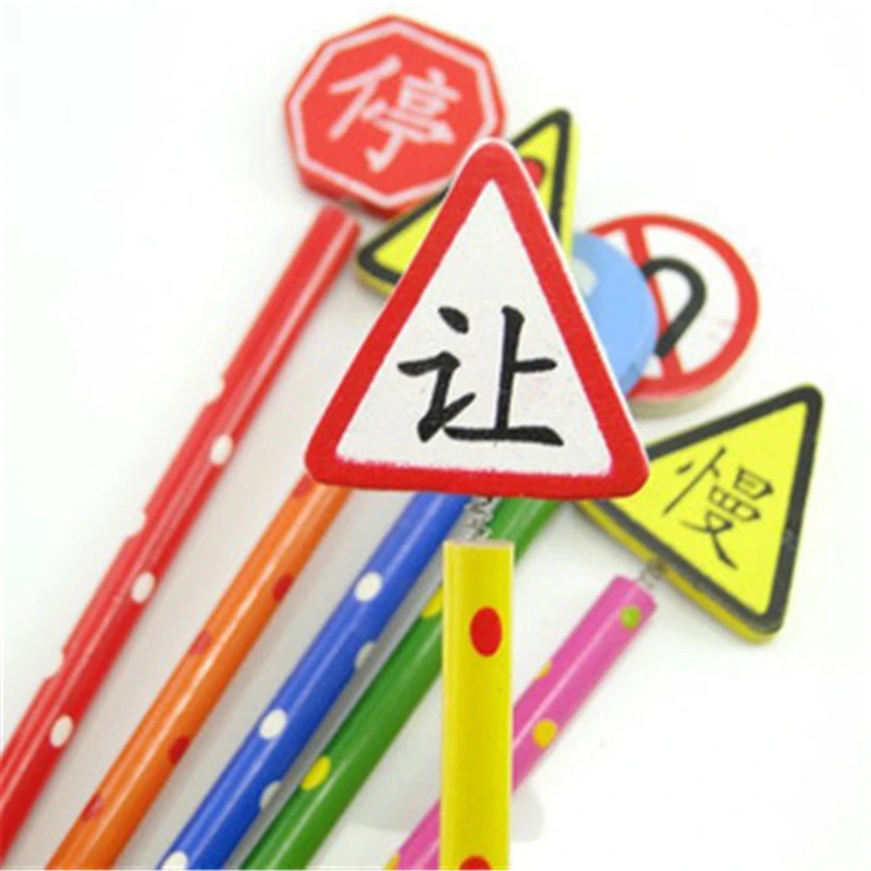 

B318 day Korean stationery cute cartoon traffic sign handmade wooden pencil wholesale pen Stationery office supplies for student