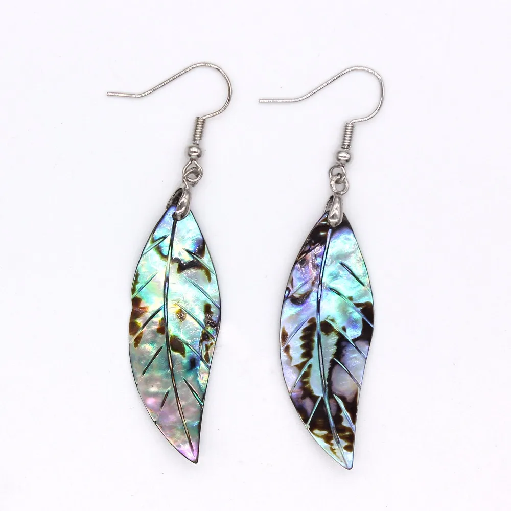 Trendy-beads Exclusive Design Silver Plated Abalone Shell Leaf Plant Earrings Female Anniversary Day Gift