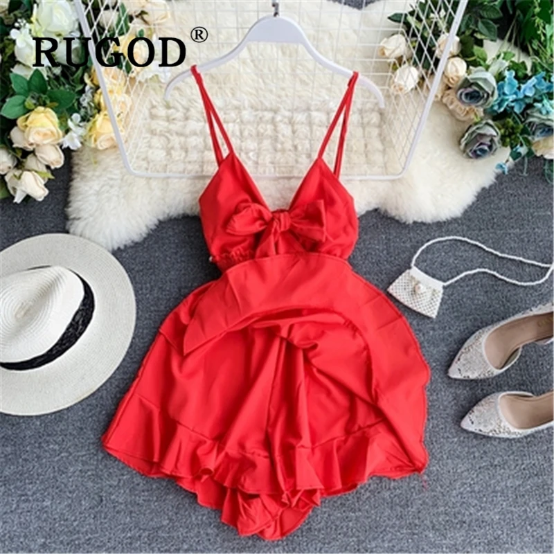 Женский комбинезон RUGOD с гофрированными шортами треугольным вырезом и открытой