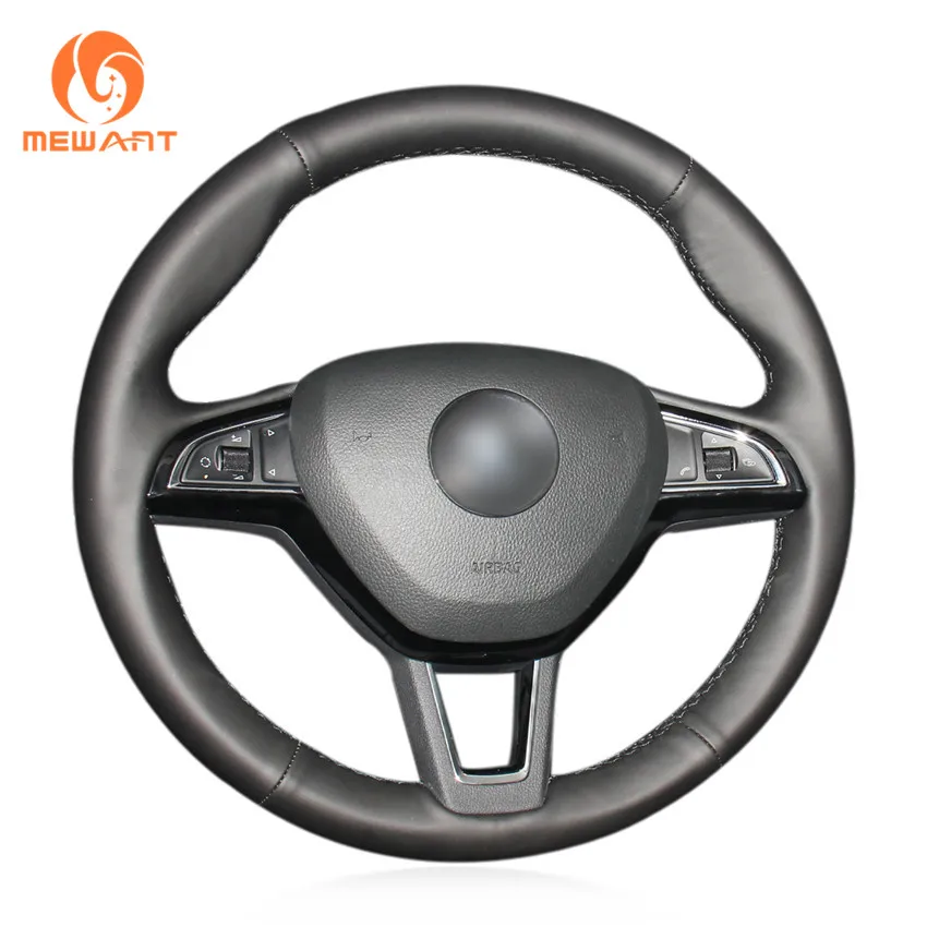 Черный чехол рулевого колеса автомобиля из искусственной кожи для Skoda Citigo 2013 2019