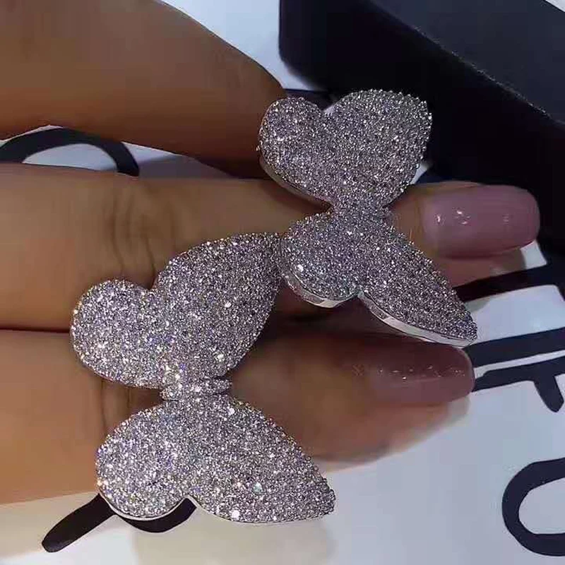 Новые красивые обручальные кольца HIBRIDE с фианитом и бабочкой микрозакрепкой