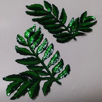 fashion green leaf sequins patches for clothing embroidery leaves iron on patch high quality parches bordados para ropa