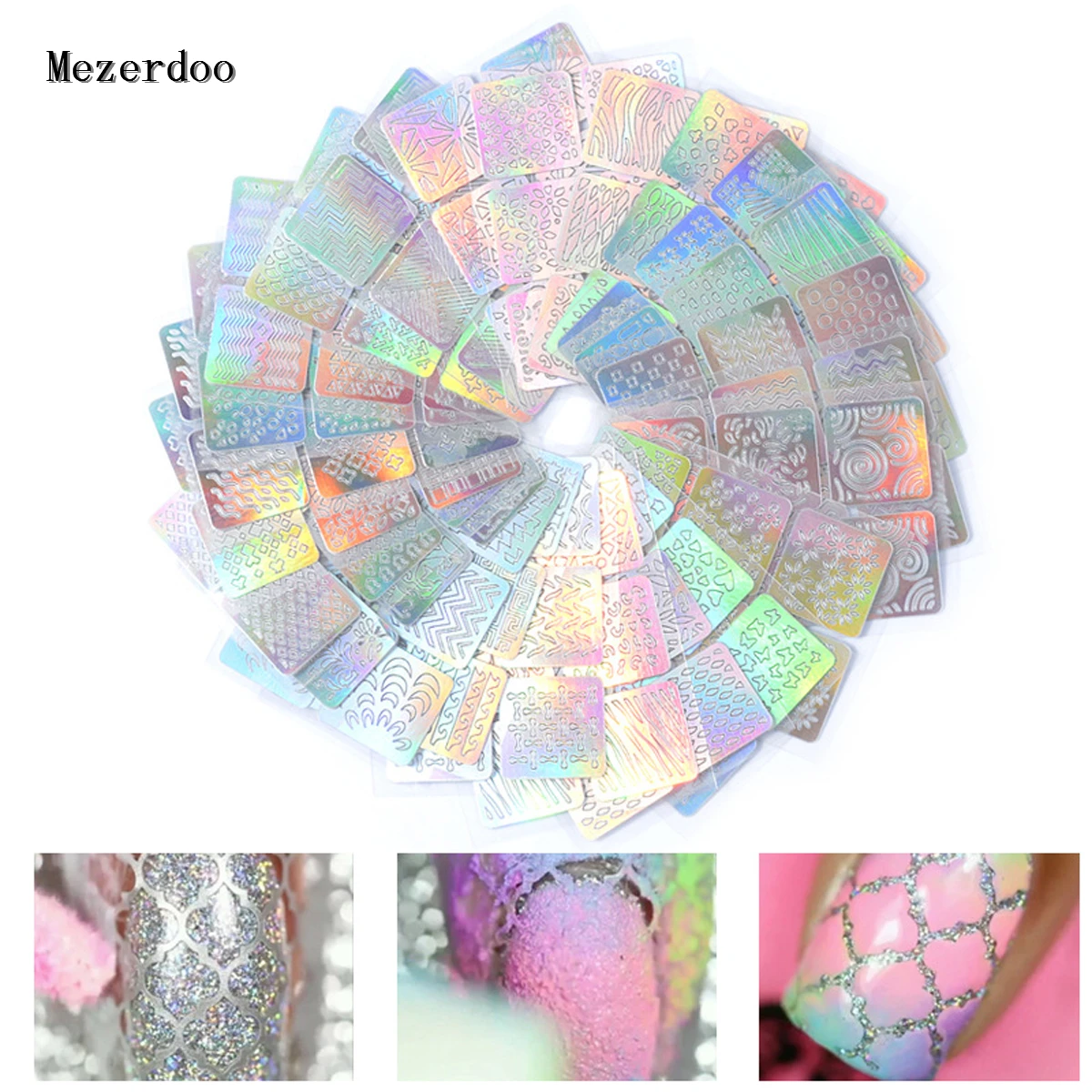 24 шт./лот пустые наклейки для ногтей винилы 3D DIY лазерные серебряные нерегулярные
