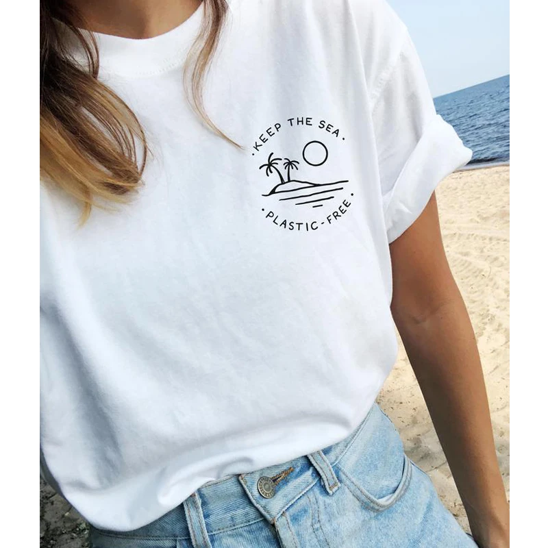 Футболка Keep The Sea Plastic Free повседневная женская графическая футболка забавные