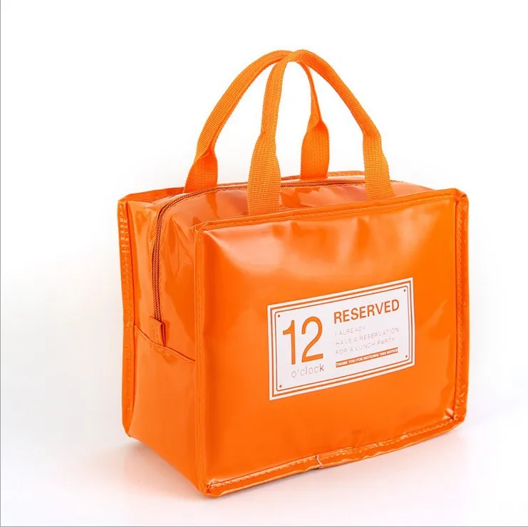 orange SMALL Креативная переносная сумка с принтом фламинго, сохраняющая тепло, с буквенным принтом 12, из искусственной кожи, для девочек, для еды, теплая сумка для обеда, Студенческая упакованная Ланч-бокс для пикника - Цвет: orange SMALL