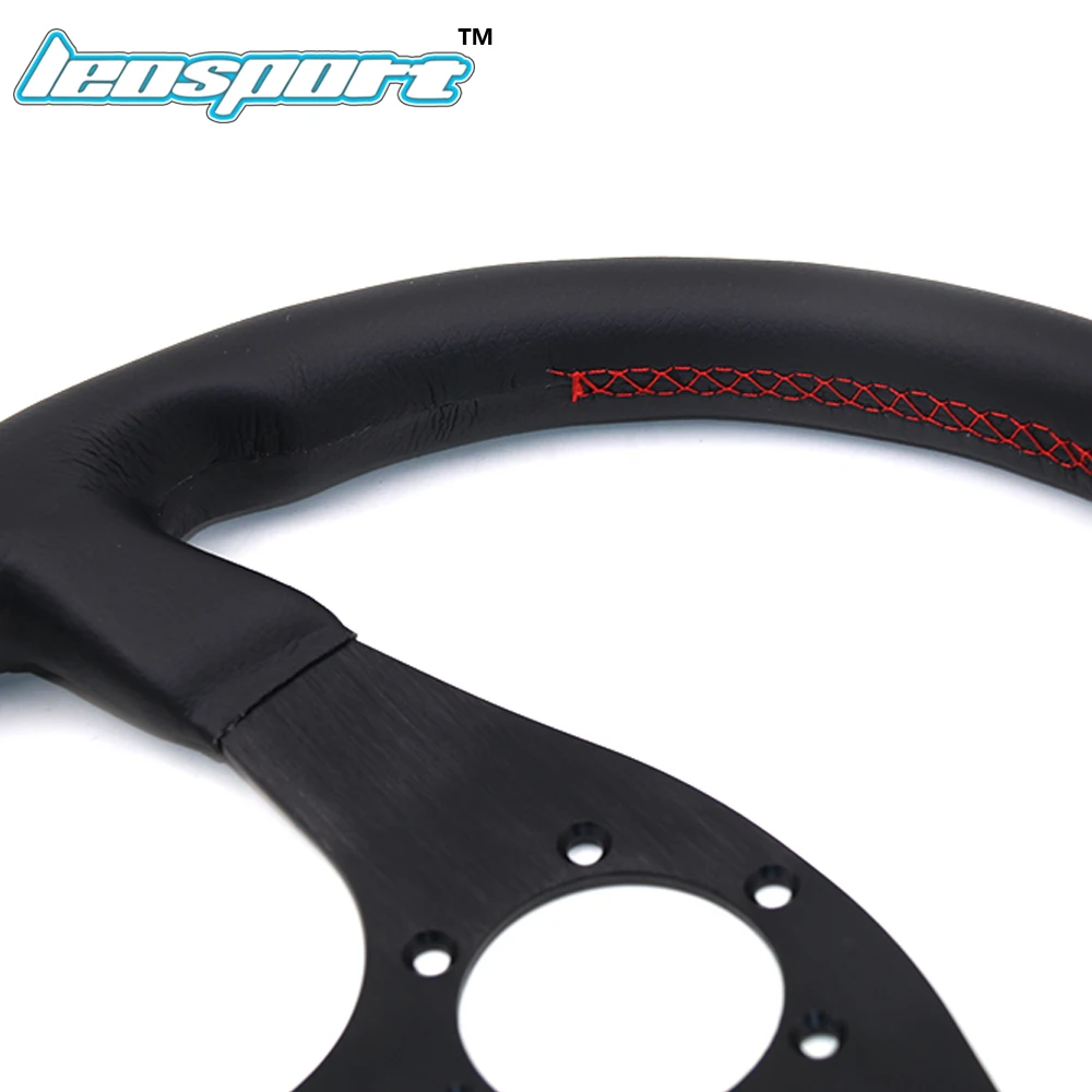 Leosport Новый 14 &quot(350 мм) НД гоночный руль действительно кожа красная линия плоский