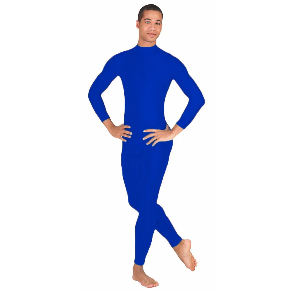 Royal Blue OVIGILY мужские черные Unitard взрослые макет шеи спандекс лайкра зентай костюмы Колготки облегающий Костюм Стретч этап танцевальной одежды театральные костюмы - Цвет: Royal Blue