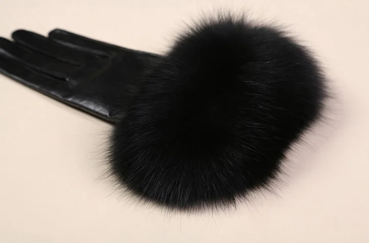 HSPL 2017 роскошные женские перчатки из натуральной кожи с большим лисьим мехом