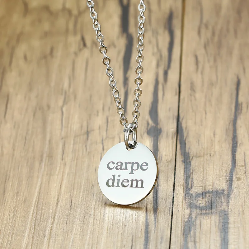 Ручная монета чокер ожерелье Carpe Diem кулон круглый для мужчин и женщин Серебряный