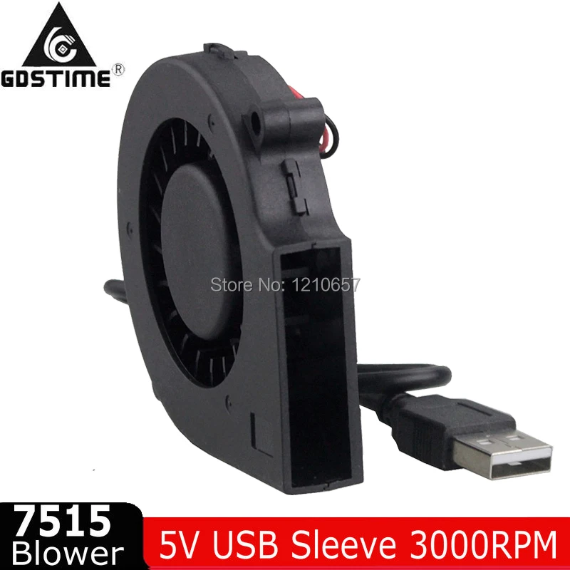 

50 PCS Gdstime DC 7515 5V USB 7cm 75mm x 15mm 70mm Turbine Brushless Cooling Blower Fan