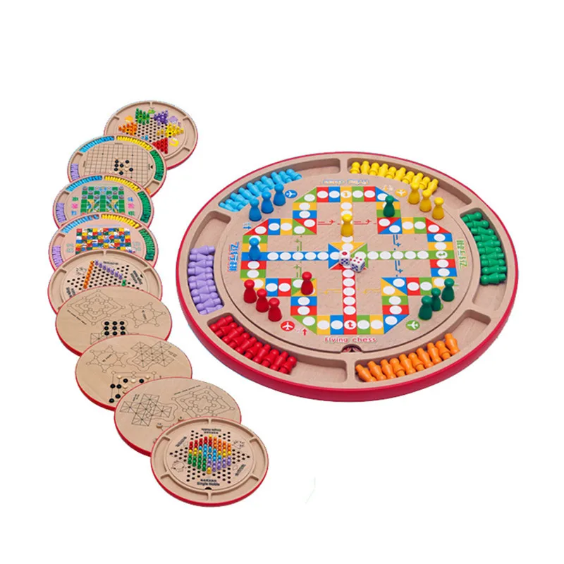 

10 in 1 Multi-function Wooden Chess Checkers Kids Child Educational Toy Parent-child Interaction Puzzle Game Flight Chess Gobang