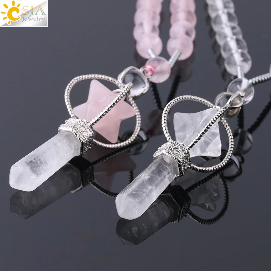 Женское длинное ожерелье с камнем CSJA кристаллами в богемном стиле фиолетовое