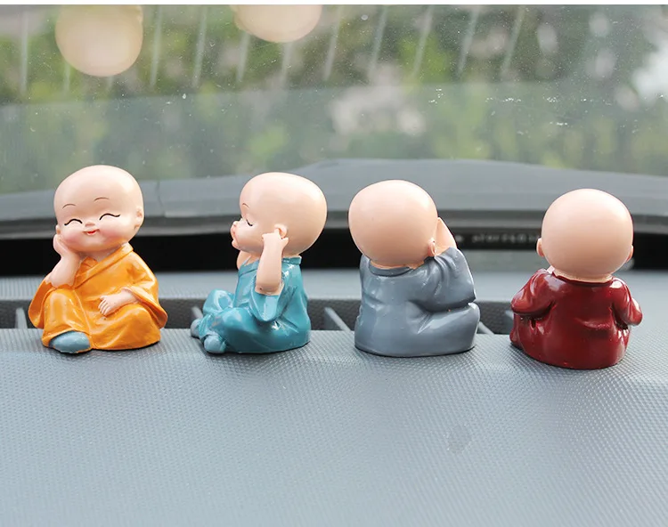 4pcs/set Little Monk Figurines Car Decoration Crafts Home Decor Kungfu Monks Figure Ornament Buddha Boy Accessories | Дом и сад