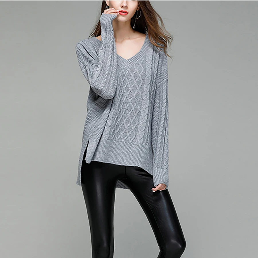 Casual computer knitted V-Neck full sleeve Solid color regular pullovers sweater for women | Женская одежда