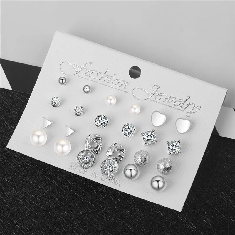 Cheap 12 pairs Classic fashion jewelry in china fferent shape Ear Nail Set Wih Personality Pearl Ball Geometric studs G0670 | Украшения и