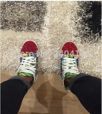 Мужские кроссовки на шнуровке Разноцветные Высокие с цветочным принтом и