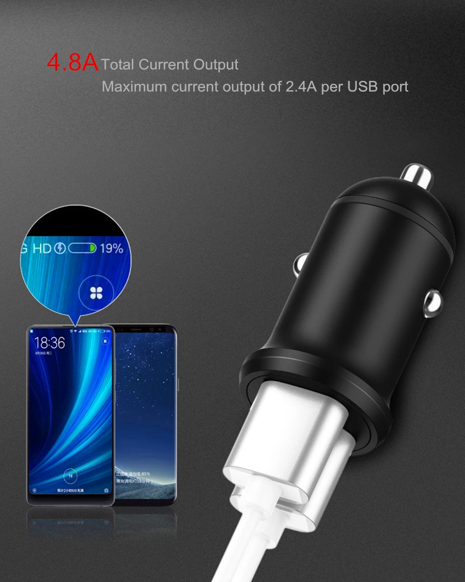Amstar двойной USB мини автомобильное зарядное устройство адаптер 4.8A металлическое автомобильное зарядное устройство для мобильного телефона автомобильное USB зарядное устройство автоматическая зарядка 24 Вт для samsung iPhone
