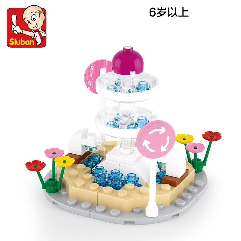Sluban m38-b-0519 Розовая мечта серии девушка мотоцикл кошка фонтан Building Block Наборы для