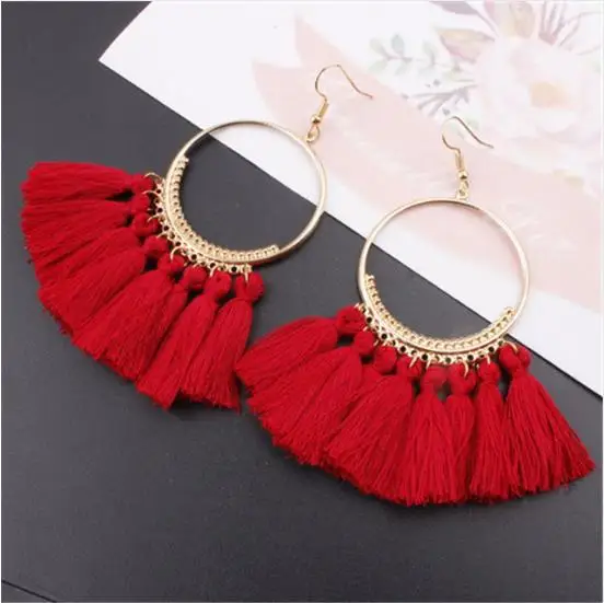 Style 7 HIYONG, женские серьги с кисточками, 17 цветов, этнические большие висячие серьги, богемные модные ювелирные изделия, трендовые длинные висячие серьги с хлопковой веревкой и бахромой - Окраска металла: Style 7