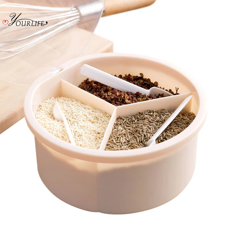 OYOURLIFE 1pcs Three Grid Spice Jar Seasoning Box Kitchen Storage Container Jars Salt Pepper Cumin Powder Tool | Дом и сад