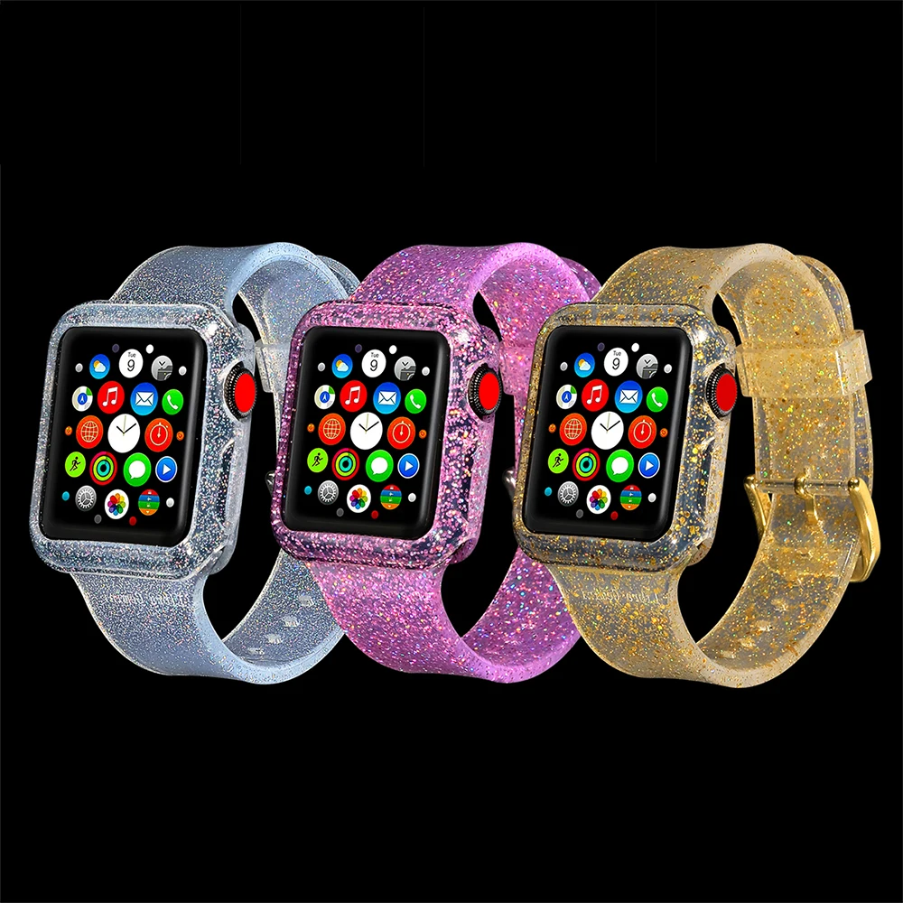 Силиконовый Прозрачный блестящий водонепроницаемый ремешок для Apple Watch 38 мм 40