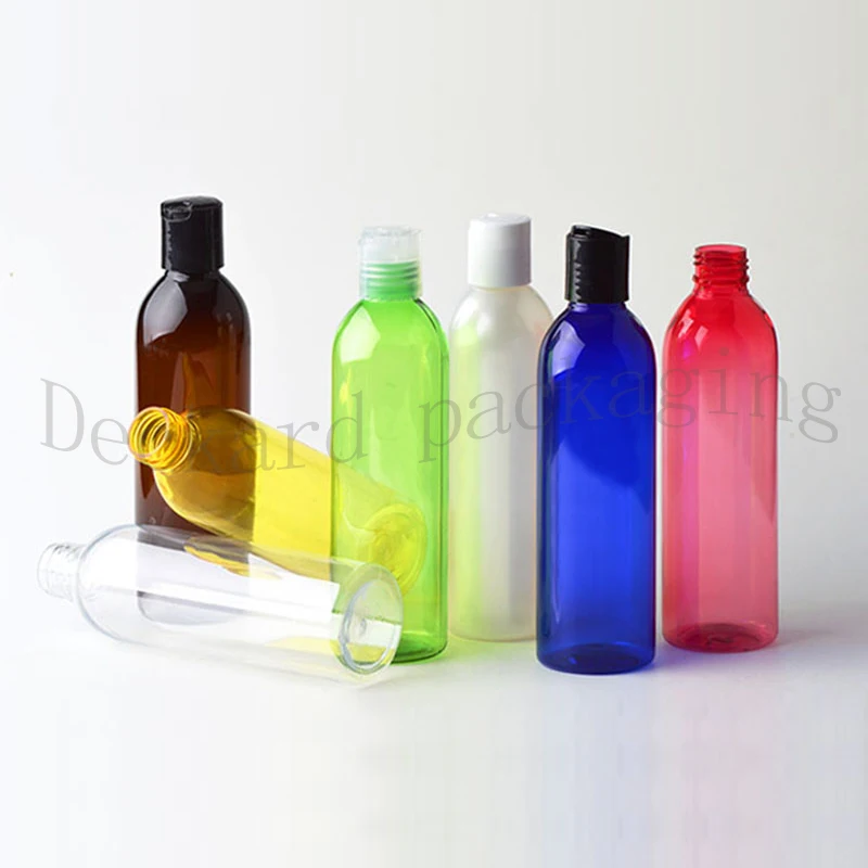 

250ML X 30 Empty Colored Plastic Cosmetics Lotion Bottle With Disc Screw Lid 250cc Shampoo PET Containers , Cosmetic Packaging