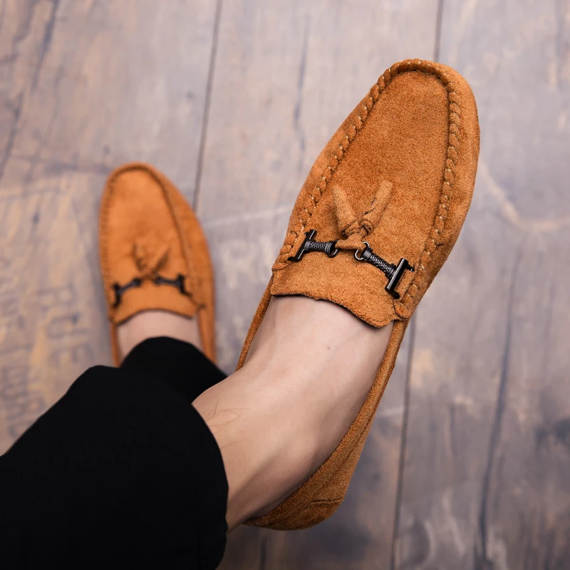 Slip-on Shoes for Male Black Brown Man Casual Spring Autumn Loafers Flat Comfortable Rubber Sole Driving | Обувь