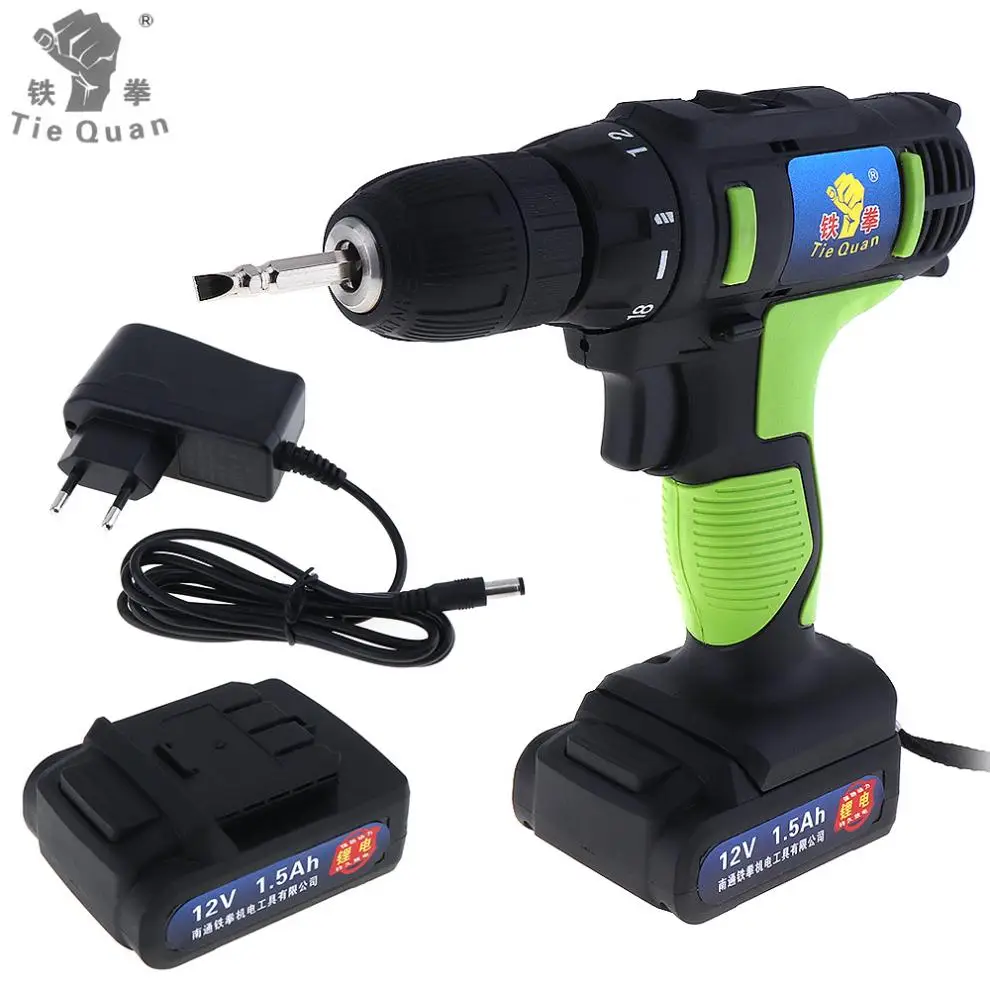 New AC 100 - 240V Cordless 12V Electric Drill / Screwdriver with 2 Lithium Batteries and Two-speed Adjustment Button