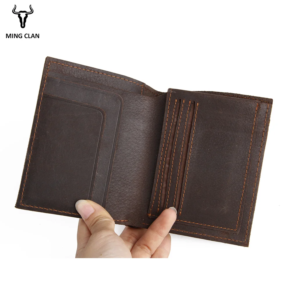 Mingclan Crazy Horse Men Wallets Genuine Leather Male Purse Porte Carte Card Holder Slim Wallet Clutch Short Travel Pocket Bag