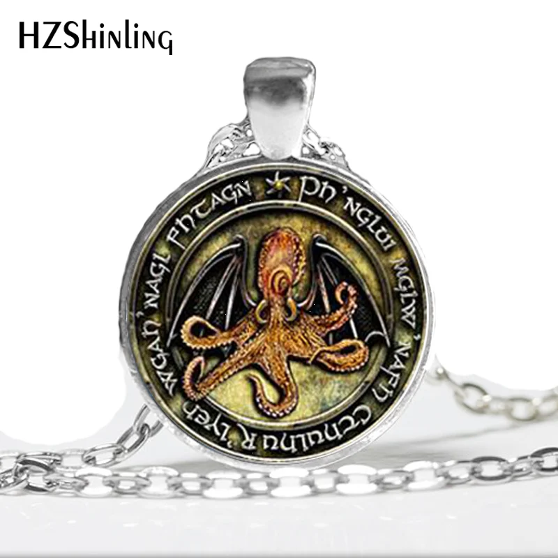 Колье Lovecraft Cthulhu R'lyeh ювелирное изделие из стекла кабошон с фото подвеской HZ1|cabochon