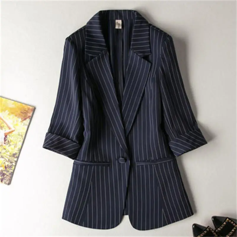 Fashion stripes small suit New high quality Increase size 7XL professional spring summer jacket female Blazers women coat | Женская