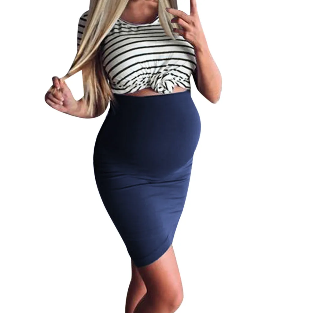 Women's Maternity Pregnanty Summer Dress O-Neck Short Sleeve Stripe Split for Pregnant Women Dresses 2019 | Мать и ребенок
