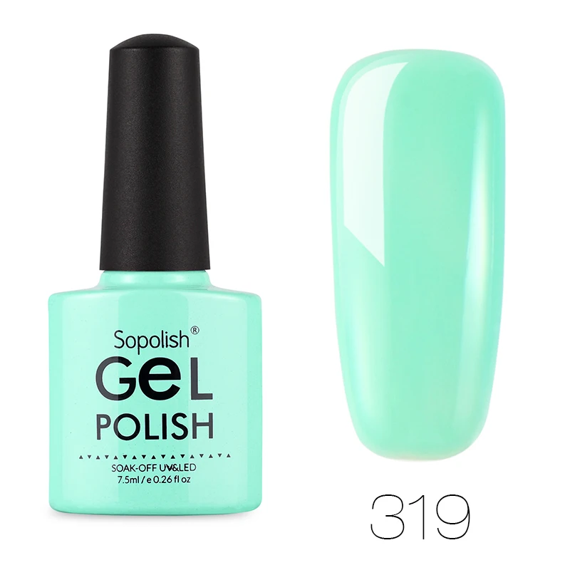 319 Sopolish лак для ногтей 28 цветов 7,5 мл Soak-Off гель лак UV светодио дный LED полу Перманентный дизайн ногтей маникюр Топ гель лак праймер - Цвет: 319