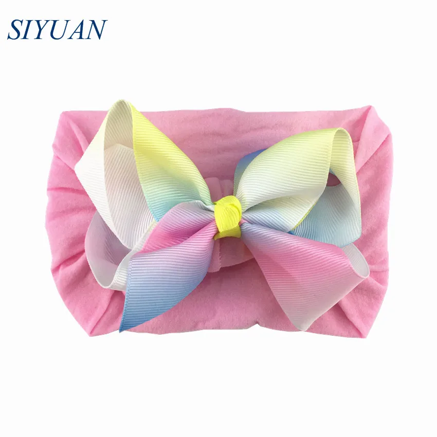 26 30pcs/lot Summer Style Soft Nylon Elastic Headband with 4.6 inch Grosgrain Ribbon Hair Bow Girl Hairband 35C Available HB089 - Цвет: 26