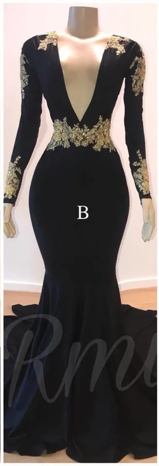 Style B Vestidos de gala сексуальное платье с v-образным вырезом и разрезом для выпускного вечера с русалочкой элегантное длинный рукав аппликация изготовление на заказ длинное официальное вечернее платье - Цвет: Style B