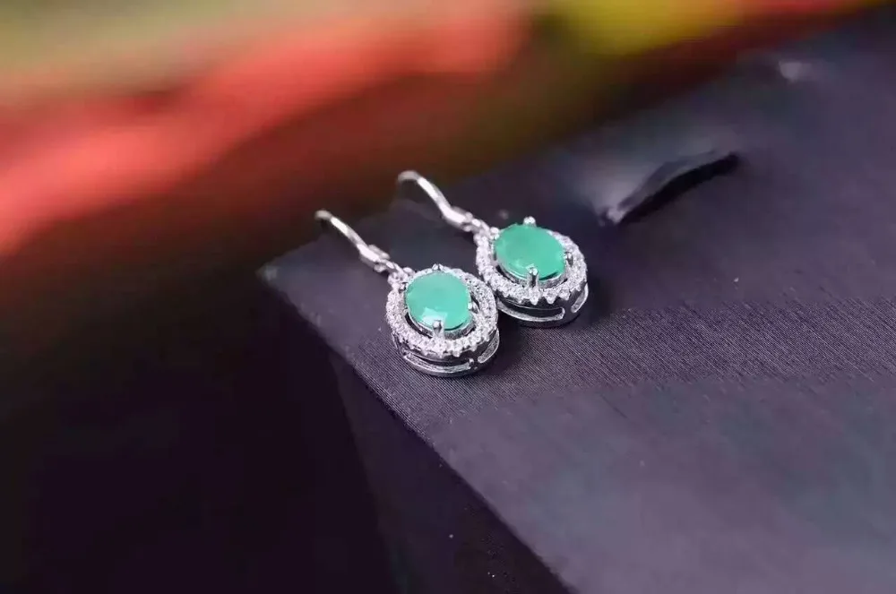 Женские серьги подвески из серебра 925 пробы с натуральным изумрудом|jewelry earrings|jewelry