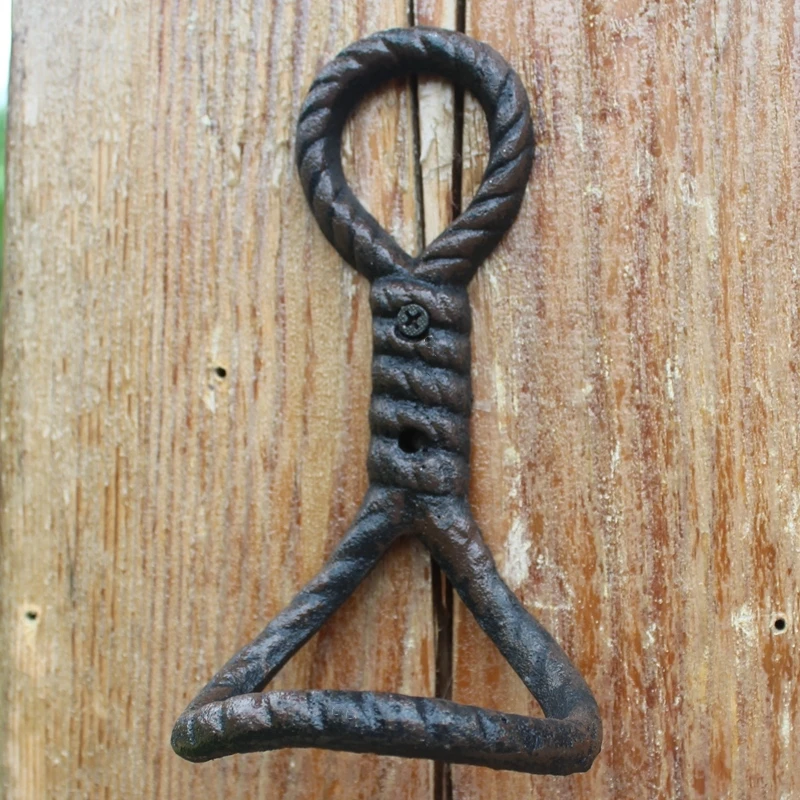 

10 Cast Iron Rope Knot Wall Hook Creative Brown Antique Metal Coat Hanger Holder Wall Mount Home Farm Ranch Cottage Decoration