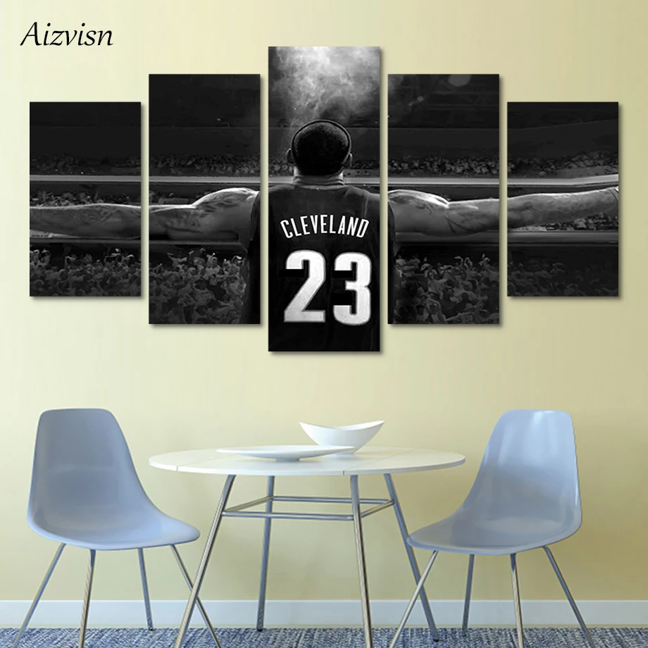 Aizvisn стены Книги по искусству Современная живопись NBA Леброн Джеймс холст картины печати плакат Декор номер 5 шт. Модульные Стены Картины изображение