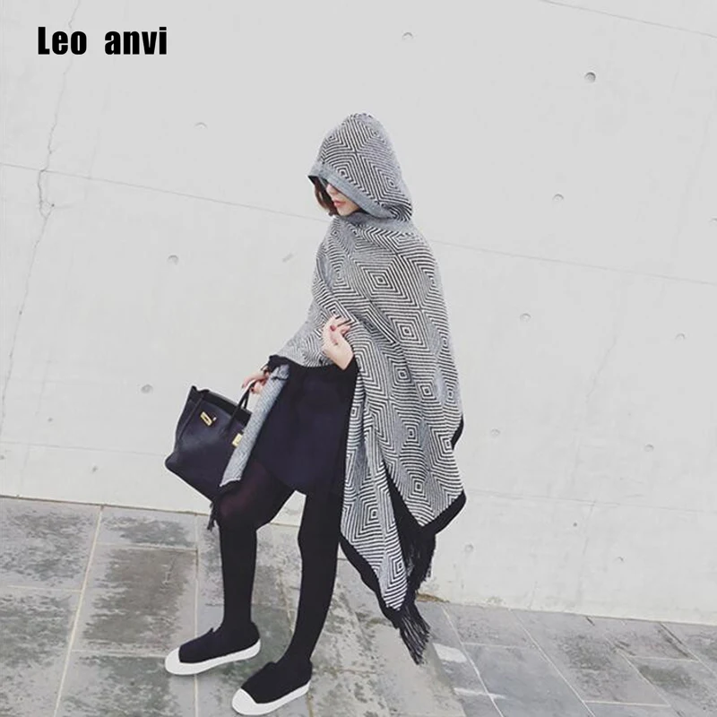 Leo anvi-Manta de moda para mujer, bufanda de invierno, bandana Bohemia con cuello a cuadros, capa, chaqueta, Poncho, chal femenino de mezcla de lana