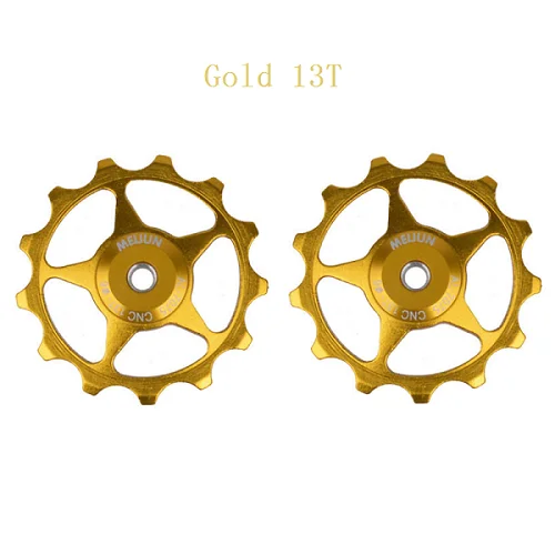 Gold 13T 2 шт./лот 11 T/13 T Алюминиевый сплав задний переключатель передач велосипедный с роликом MTB горный велосипед Шкив Натяжного колеса подшипник направляющие колеса - Цвет: Gold 13T