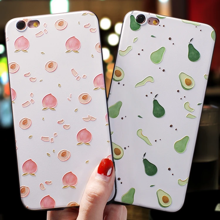 Cartoon Cute avocado peach Emboss case For Iphone XS MAX X XR 7 8 Plus cover 6 6S PLUS |
