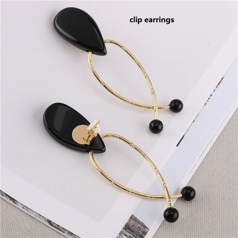 Корейские полимерные геометрические черные серьги-клипсы без пирсинга для