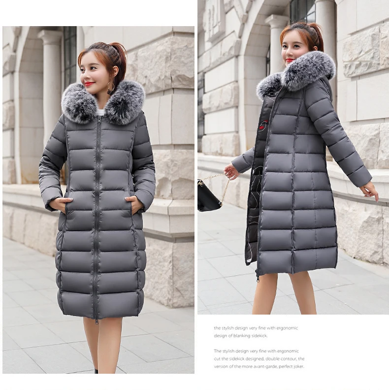 MANDADI winter clothes women fashion cotton padded winter coat women fur collar outerwear hooded print long jacket female