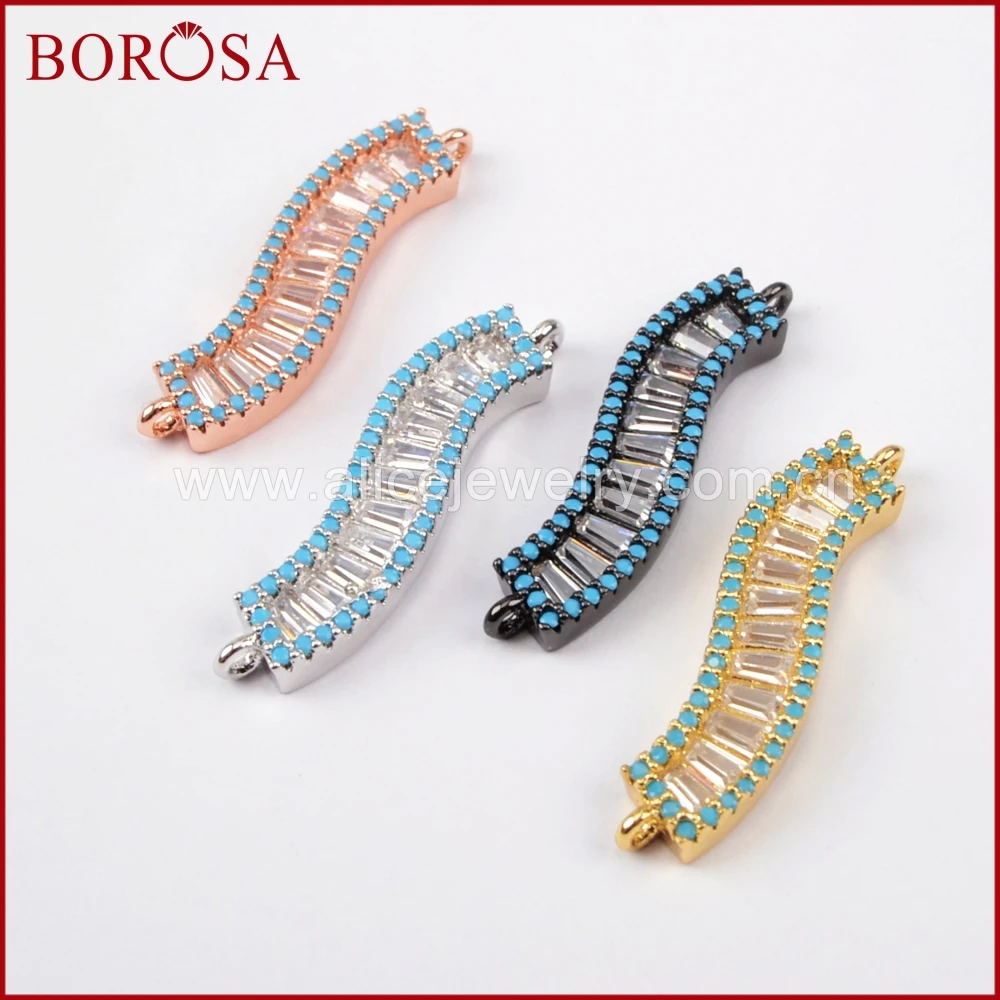 BOROSA Wholesale New S Shape Blue CZ Pave Cubic Zirconia Crystal Connector Druzy Pendant for Women Necklace Making WX586 | Украшения и