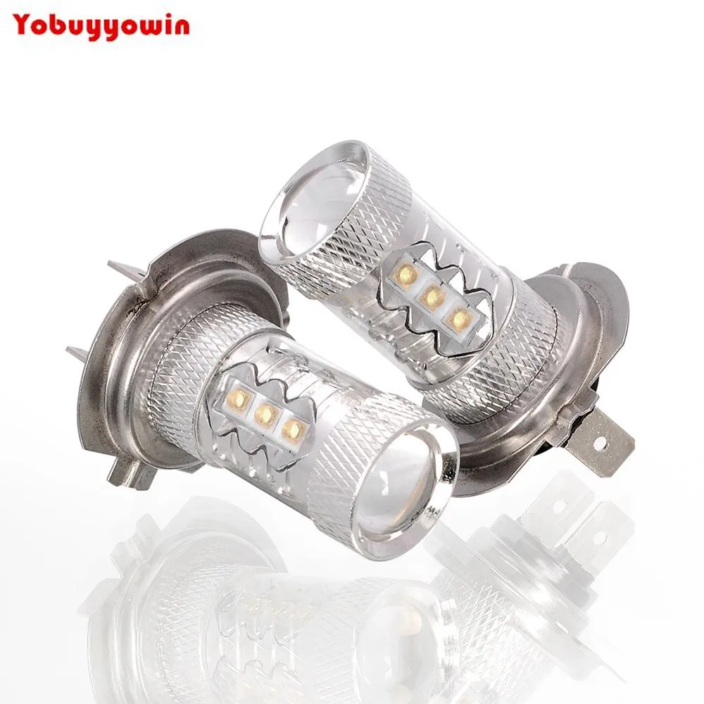 Free Shipping 2pcs Powerful Chips Canbus Error LED High Power White Beam Car Fog Driving Lights Bulbs (H7 (80W)) | Автомобили и