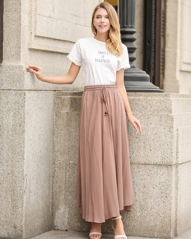 

U-SWEAR Summer High Waist Long Skirt Plus Size Maxi Skirts Fashion Women Clothing Streetwear Cotton Pleated Skirt Solid Color