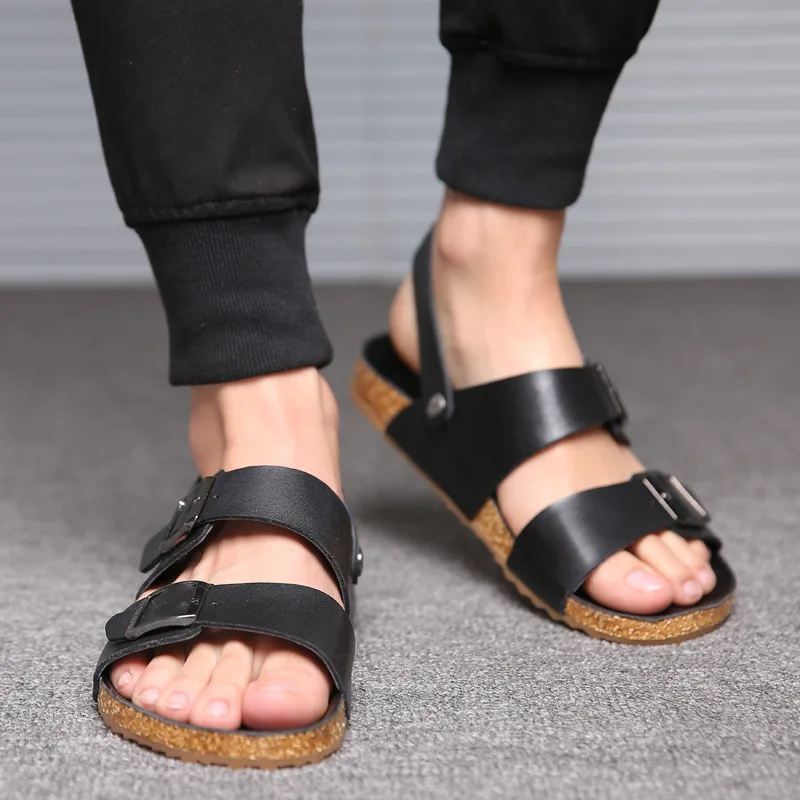 Модные мужские сандалии для отдыха Базовая Летняя обувь на низком каблуке с