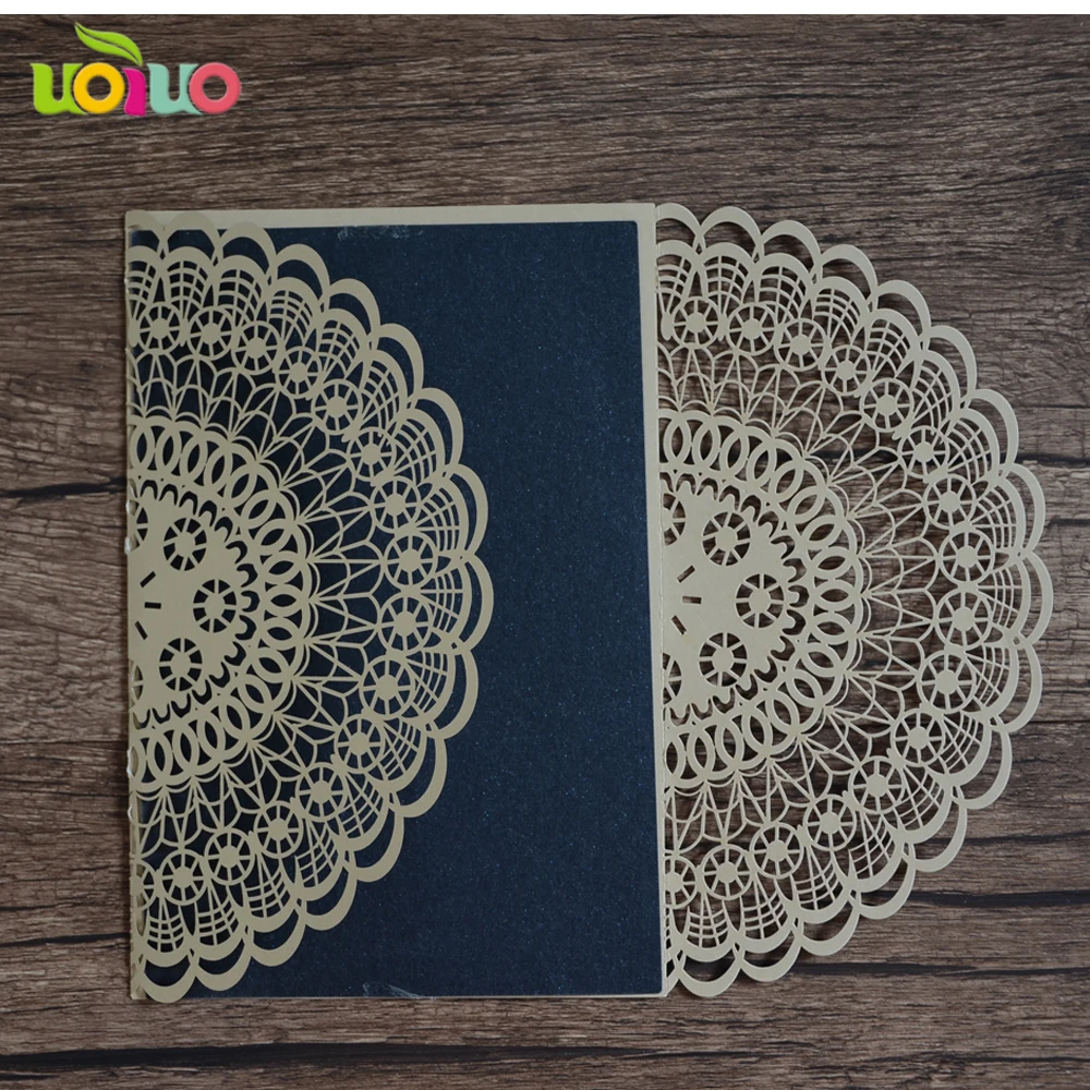 sea blue fold 10Pcs Sample Laser Cut Wedding Invitation Cards Customizalbe Envelopes &amp Inner Card Party Supplies | Дом и сад