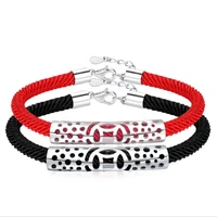 kofsac charm 925 silve bracelets hollow tubular ancient coins red rope lovers bangles for men women valentines day jewelry gift